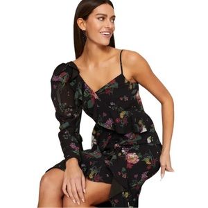 amur pasqualena one shoulder dress size 8 black floral CL